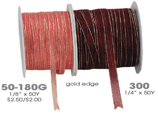 1/8" X 50y Organza Gold Edge Ribbons