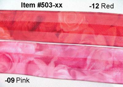 1.5" X 50y Sheer Floral Print/Wire Ribbons