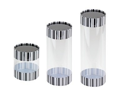 Clear Cylinder With Black/White Lid 2.75" Dia. X 7.5"H