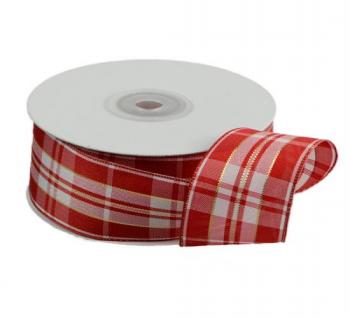 Plaid Wired Ribbon With Silver Accents - 1 1/2
