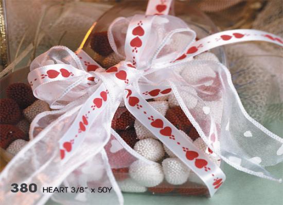 White/Red Heart Ribbons 3/8"
