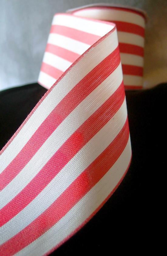 1 1/2 X 25 Yards White/Red Heart with Stripe Ribbon