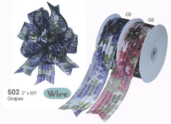 2" X 50y Sheer Grape Vine Print/Wire Ribbons