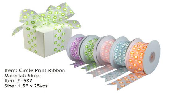 Sheer With Circle Print Ribbons 1.5"