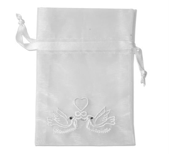 Sheer Bag Embroidered With Wedding Doves - 3 1/4" X 4 3/4" - 12/Pack