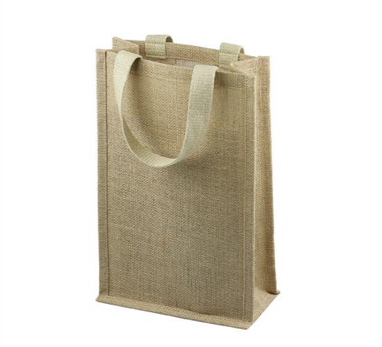 8 Inches X 4 Inches X 14 Inches Jute Wine Tote With Divider