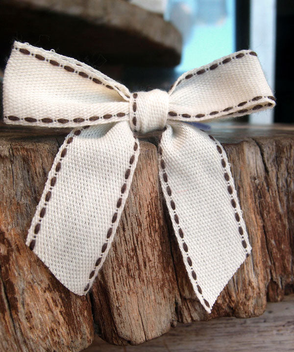 Canvas Pre-Tied Bow With Brown Stitching