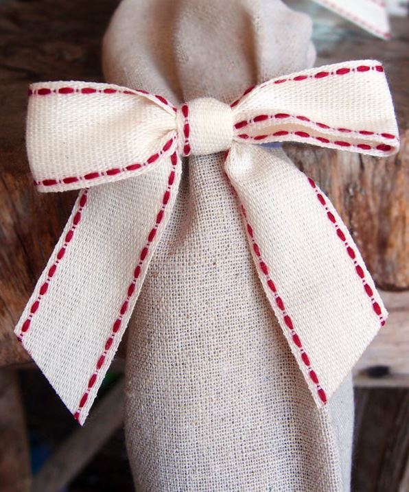 Canvas Pre-Tied Bow With Red Stitching