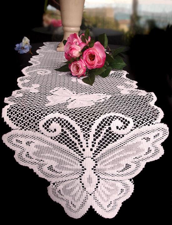 13"X96" Lace Runner With Butterfly Pattern