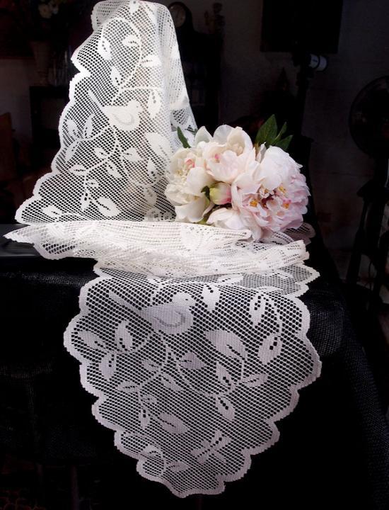 13"X 96" Lace Runner With Birds/Pattern
