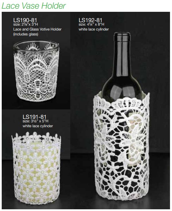 Stiffened Lace Vase & Wine Bottle Holder 8"